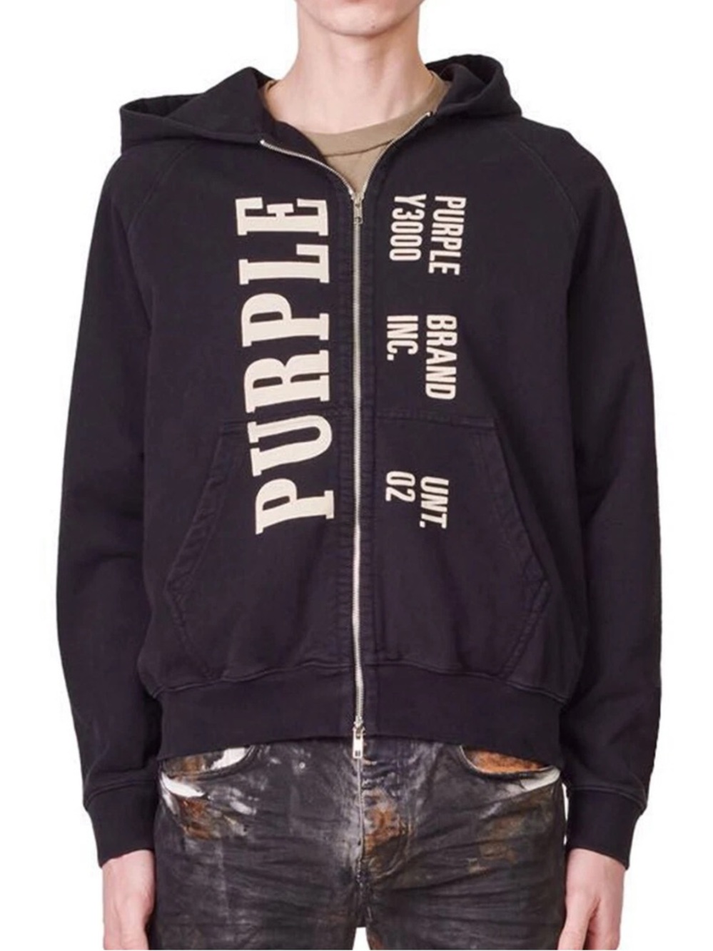PURPLE BRAND History 2Way Zip Hoodie Men’s XXL NEW Wash Black Cotton Streetwear